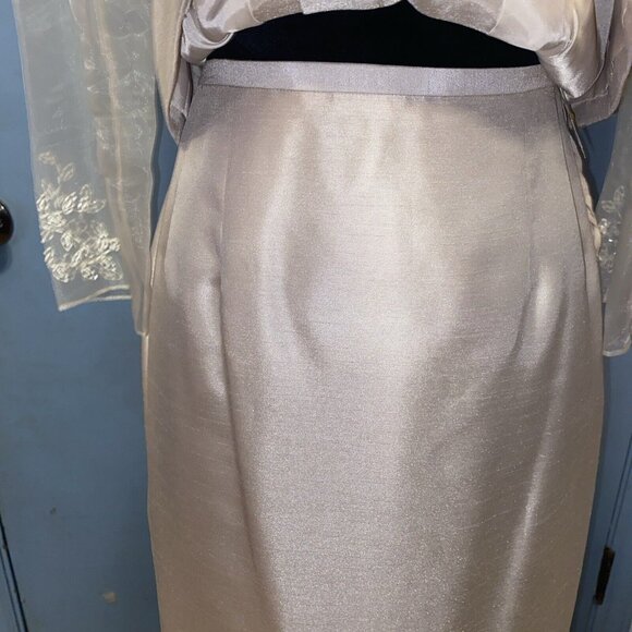 JESSICA HOWARD Women's Champagne Color Sheer Sleeve Blouse 2pc Suit Long Skirt 6 - Picture 12 of 16